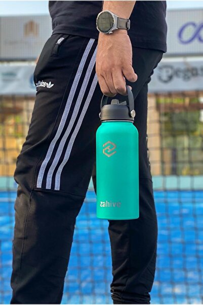 Zahive 1L Stainless Steel Insulated Water Bottle with 3 Lids & Bag (Sea Green)