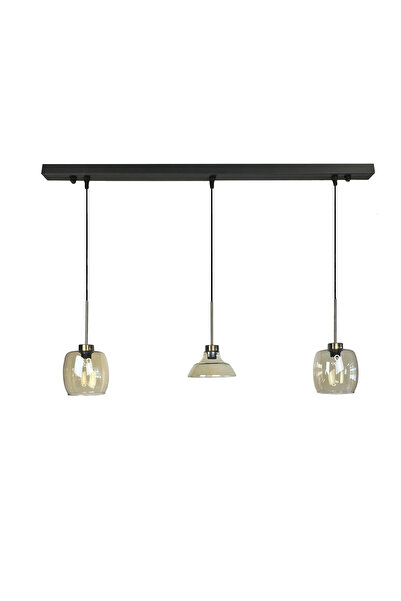 Bamyum Üçlü Lunex Cam Bal Rengi Avize İnce Eskitme Başlık Sarkıt Yemek Masası Üstü Iç Mekan Cafe Otel