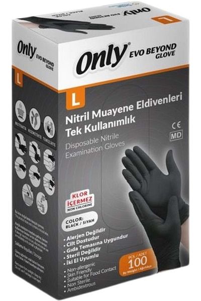 ONLY Evo Beyond Glove Nitrile Black Powder Free Examination Gloves Set of 500 L - Large - Large (5Pk*100)