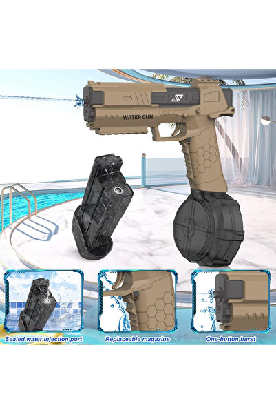 SprintMag Automatic Water Gun with 2 Chargers Continuous Jet Shooting 10m With 3.7V Battery Brown/Black