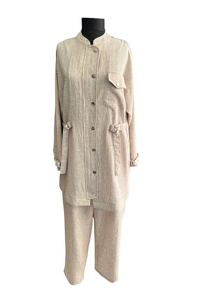 FATMA DANIŞMAN Beige Double Suit with Large Waist Buckle