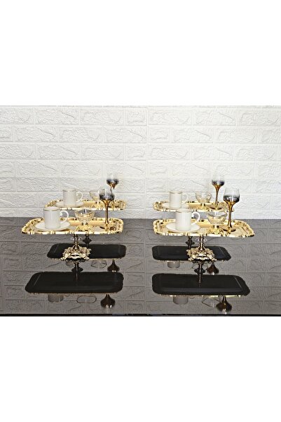atabey home collection 6 Pieces Baton Gold Presentation Tray Gold Rose Framed & Coffee & Tea Tray 32cm