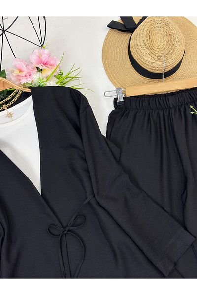 YEDİLALE Yandan Tie-Tie Tunic with Wide Leg Pants Double Set