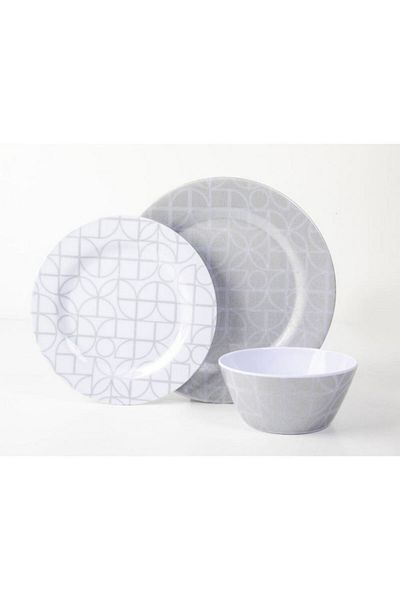 Gibson 12-Piece Summer Bloom Geo Pattern Dinnerware Set
