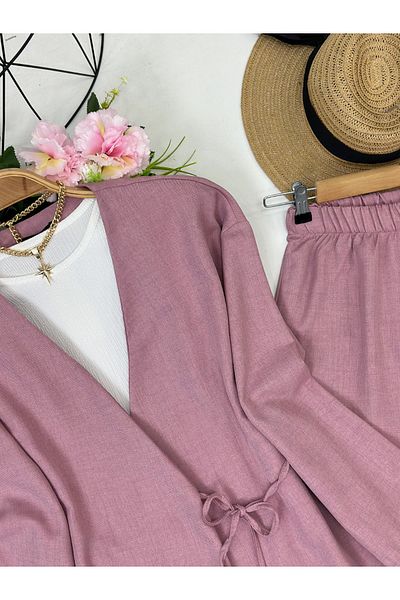 YEDİLALE Yandan Tie-Tie Tunic with Wide Leg Pants Double Set