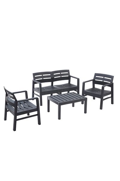 Progarden Set mobilier terasă/grădină, JAVA, 4 piese, polipropilenă, antracit, 2 canapele, 2 scaune, masă