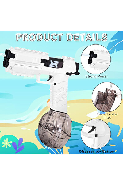 SprintMag Automatic Water Gun with 2 Chargers Continuous Jet Shooting 10m With 3.7V Battery White/Black