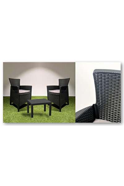 Progarden Garden/terrace furniture set, Forest, 3 pieces, polypropylene,anthracite, 2 chairs, table, cushions