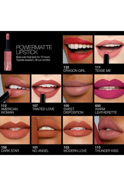 Nars Powermatte Lipstick 10 Saat Etkili Yoğun Pigmentli Mat Ruj Yüksek yoğunluk. Sıfır ağırlık 1.5 GR