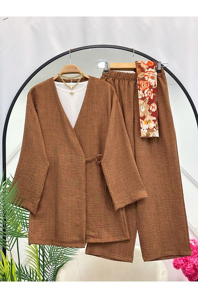 YEDİLALE Yandan Tie-Tie Tunic with Wide Leg Pants Double Set