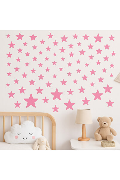 wood 14 dizayn ⭐ 50'li Yıldız Duvar Sticker Seti – Çocuk Odası Süslemesi (Sar...