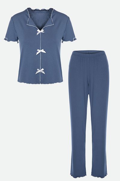 koza iç giyim Women's Short Sleeve Bow Tie Pajama Set