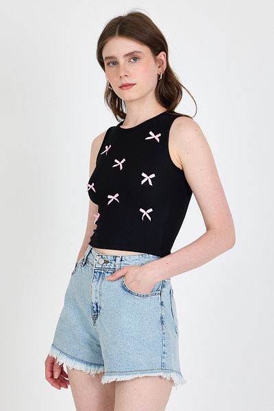 Rays Syah Bow Embroidered Crop Knitted Undershirt 0849