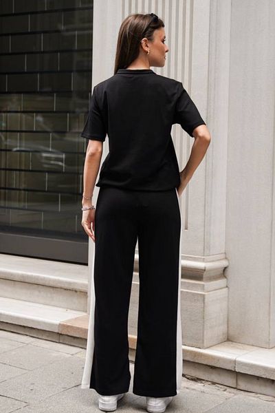 Ded COLLECTION Women's Collared Half Zipper Short Sleeve Top with Wide Leg Pants Casual Set