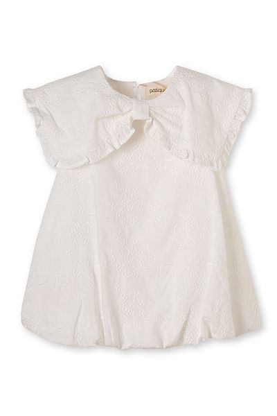 Patique Kids White Brode Pattern Bow Collar Sleeveless Cotton Girl Dress