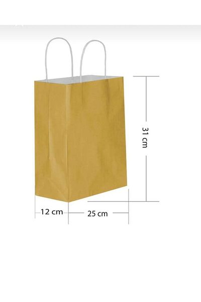 Happyland Gold Cardboard Bag Medium Size Twist Handle 25 Pieces 25X12X31 cm