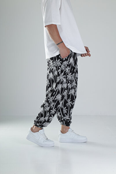 COCOPELLI Μαύρο πλισέ jogger με σχέδιο παλάμης