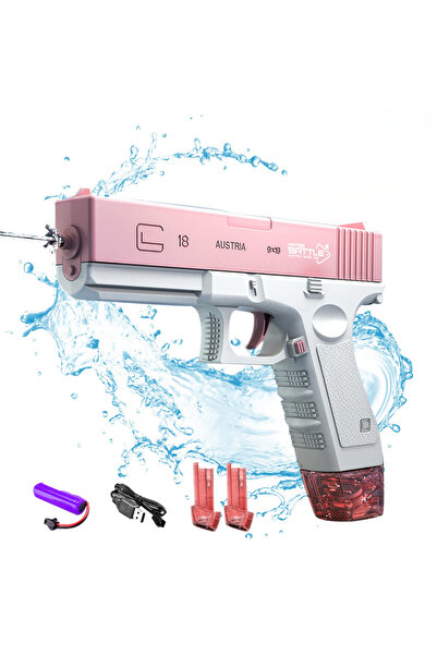 SprintMag Pistol cu Apa Automat Glock 18 cu 2 Incarcatoare Jet Continuu Tragere 10m Acumulator 3.7V Roz