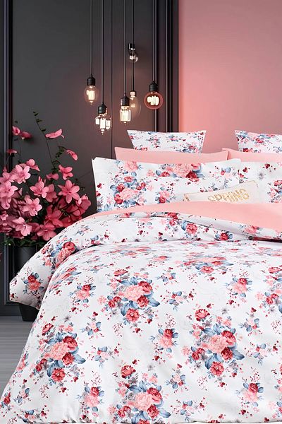 İQON Fitted Sheet Duvet Cover Set Single Salmon Rose