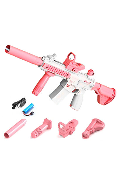 SprintMag Pistol cu Apa Automat cu Jet Continuu Amortizor Luneta Tragere 10m cu Acumulator 3, 7V Alb/Roz