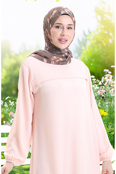 sefamerve Μακρύ τουνίκ με πλαϊνό σκίσιμο 4104-08 Πούδρα