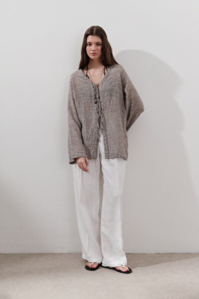 Manuka Linen Mixed Tie-Dye Bluz Brown