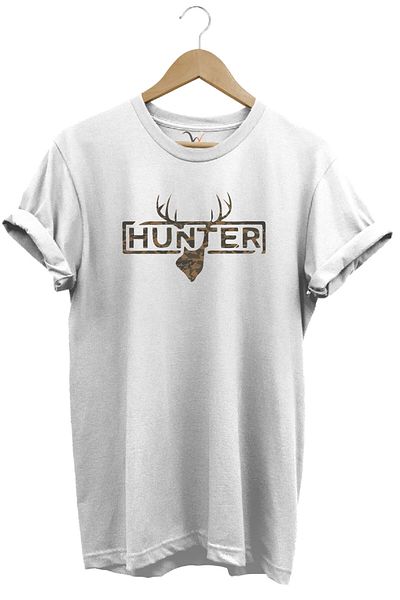 WİDİ Hunting Camouflage Pattern Deer and Hunter Text Printed 100% Cotton Regular Fit Crew Neck T-Shirt