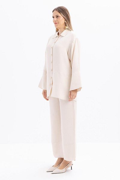 ALLDAY Stone-Wide Folded Slit Linen Trousers Suit