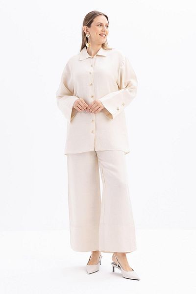ALLDAY Stone-Wide Folded Slit Linen Trousers Suit