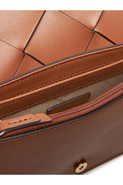 Michael Kors Women's 100% Leather Cross Chain Strap Patterned Brown Shoulder Bag 32S5Gj6C8L-Luggage