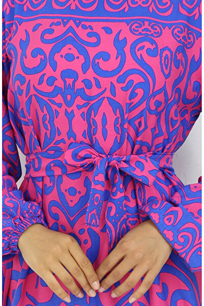 sefamerve Φόρεμα με μοτίβο ζωσμένο 2091-01 Fuchsia Saks