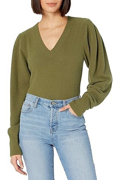 The Drop Pulover dama, decolteu V, kaki, marimea XXS, The Drop