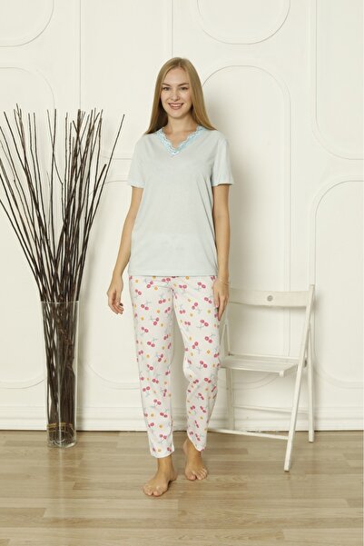 TEKNUR DANTEL YAKALI PİJAMA TAKIMI