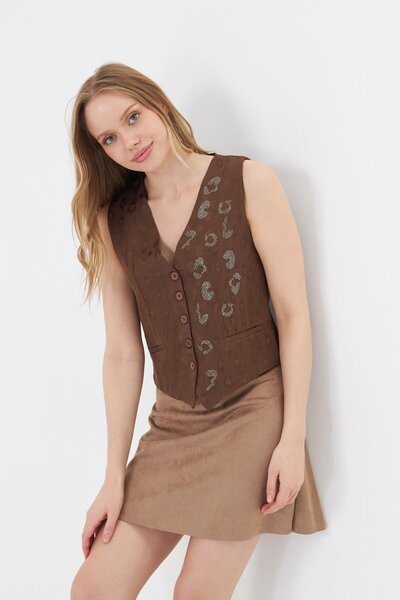 TIFFANY&TOMATO Leopar Desen Taşlı Yelek