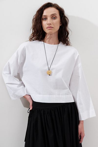 Manuka Cotton Crop Long Sleeve Bluz Ecru
