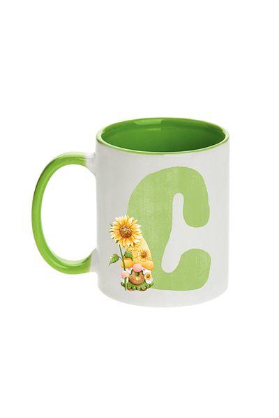 SiestaSafari Alphabet Personalized Coffee Mug with Letter Gnome Print, Gift for Woman for Birthday, Home, Office