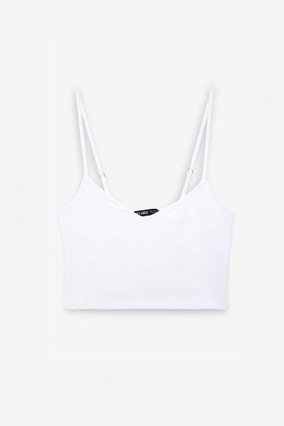 GRIMELANGE Lumina Women's Slim Fit Slim Crop White Tank Top with Adjustable Straps