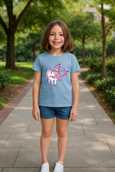 Windy Island Fată guler rotund Unicorn cu imprimeu tricou