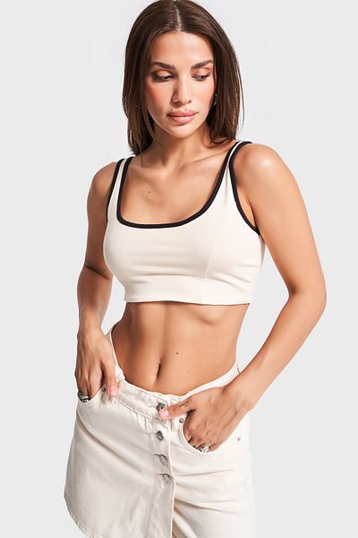 its basic Γυναικείο μπεζ χρώμα s5-105 Super Stretch Fabric Crop Fit Αθλητικό μπουστάκι με λουράκι