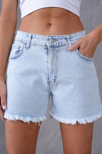 WOMAN VISION Pantaloni scurți din denim cu talie înaltă, cu design cu ciucuri, pantaloni scurți din denim 70369