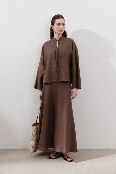 Manuka Linen Tie-Dye Bluse Dusty Brown