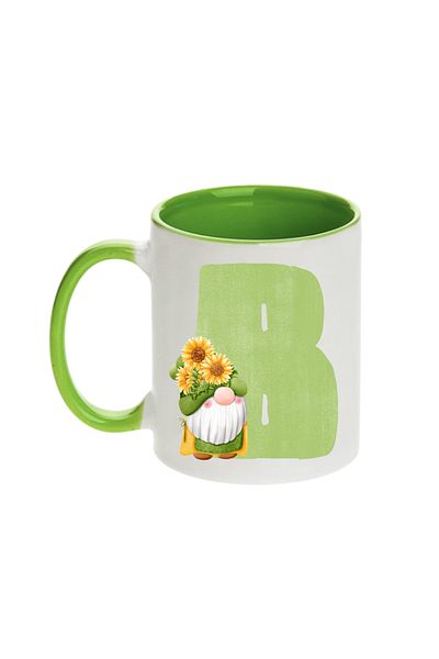 SiestaSafari Alphabet Personalized Coffee Mug with Letter Gnome Print, Gift for Woman for Birthday, Home, Office