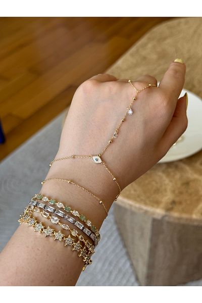 Ephyra Gold Color Evil Eye Beaded Şahmeran