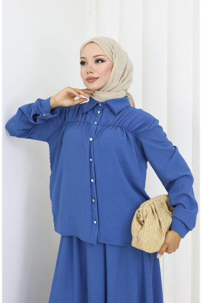 sefamerve Aerobin υφασμάτινο πουκάμισο φούστα διπλό κοστούμι 2082-04 Indigo