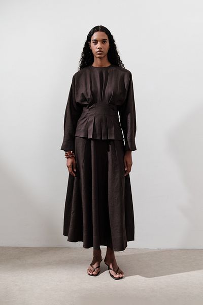 Manuka Linen Wide Piece Skirt Bitter Brown