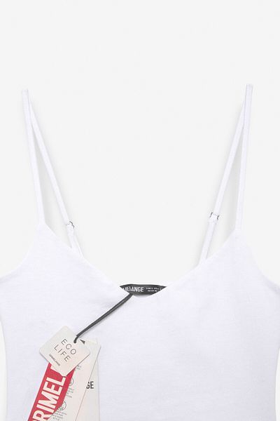 GRIMELANGE Lumina Women's Slim Fit Slim Crop White Tank Top with Adjustable Straps
