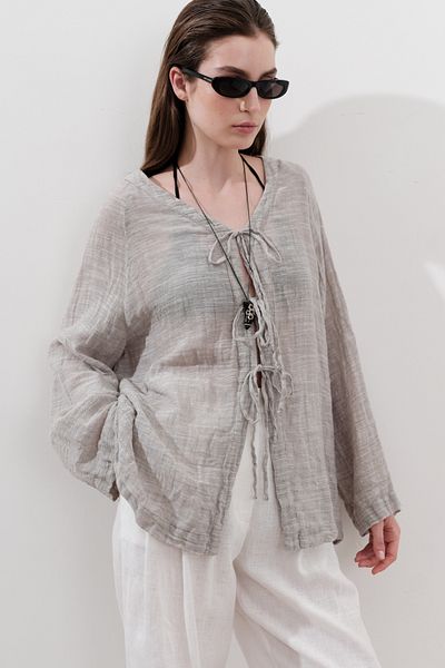 Manuka Linen Mixed Tie-Dye Bluz Natural