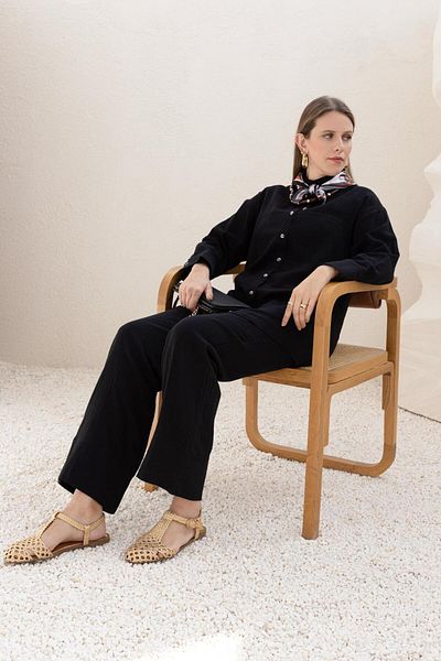 ALLDAY Black-Sewn Detailed Muslin Trousers Suit