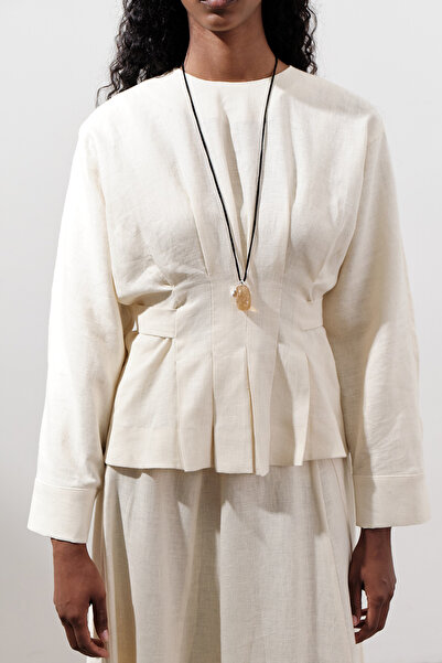 Manuka KETEN KRUVAZE BAĞLAMALI BLUZ VANİLYA