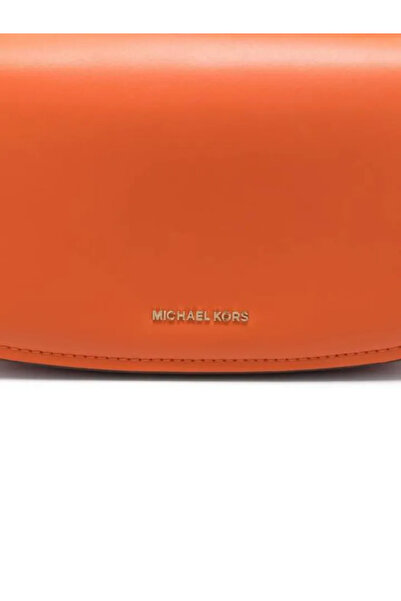 Michael Kors Women's Adjustable Shoulder Strap 100% Leather Metallic Logo Embossed Magnetic Closure Orange Shoulder Bell